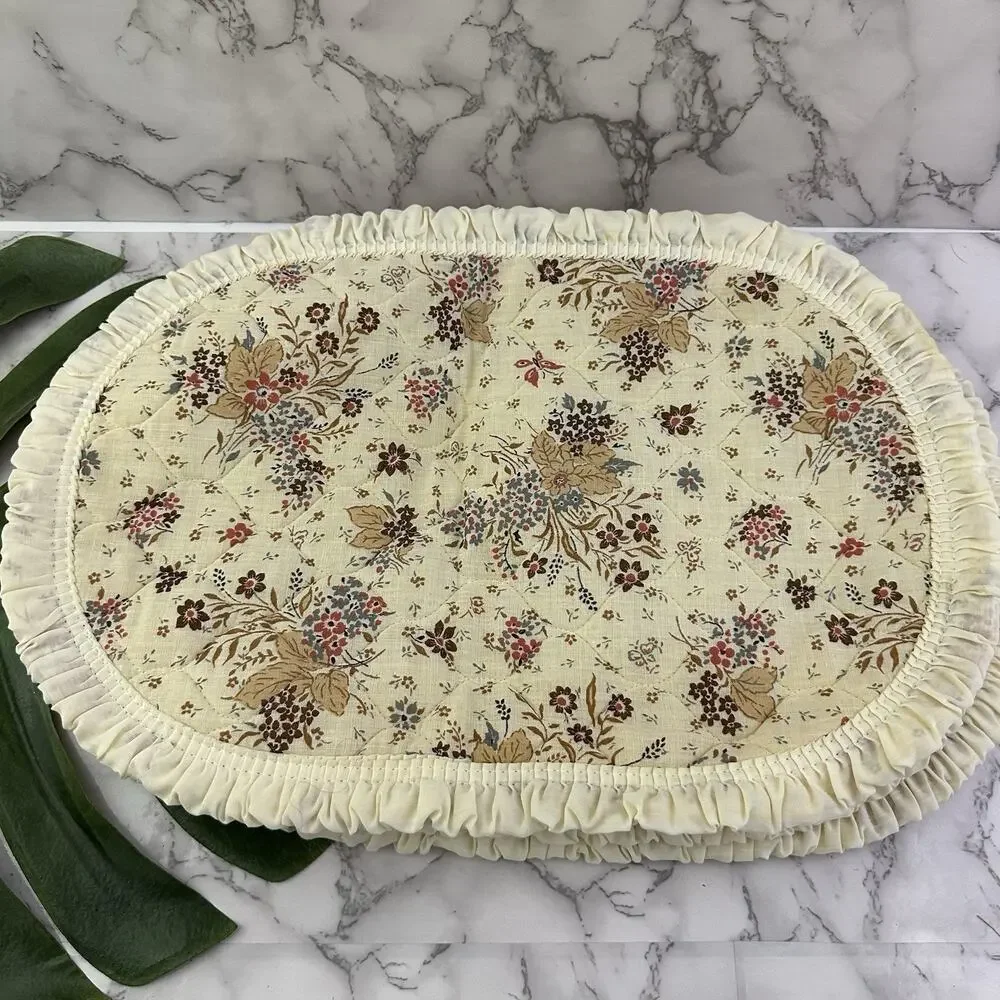 Vintage 80s Quilted Placemats Cloth Napkins Set of 4 Brown Floral Cottagecore